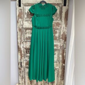 Ted Baker London Emerald Green Pleated Maxi Dress, Size 2